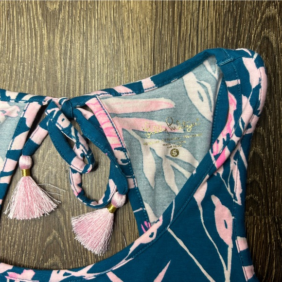 Lilly Pulitzer Blue & Pink Noemi Tidal Wave Tank‎ Cut Out Tassel’s Size Small - Picture 3 of 4